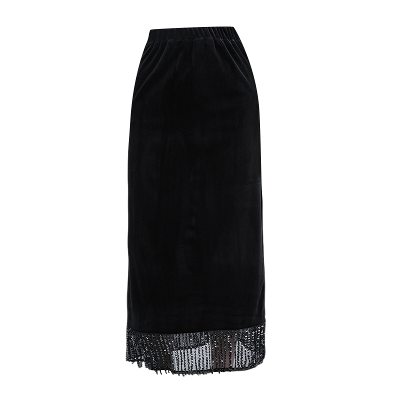 High waist split sequins tassels skirt for women