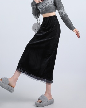 High waist autumn and winter skirt splice long dress