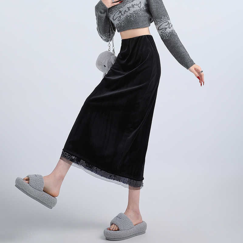 High waist autumn and winter skirt splice long dress