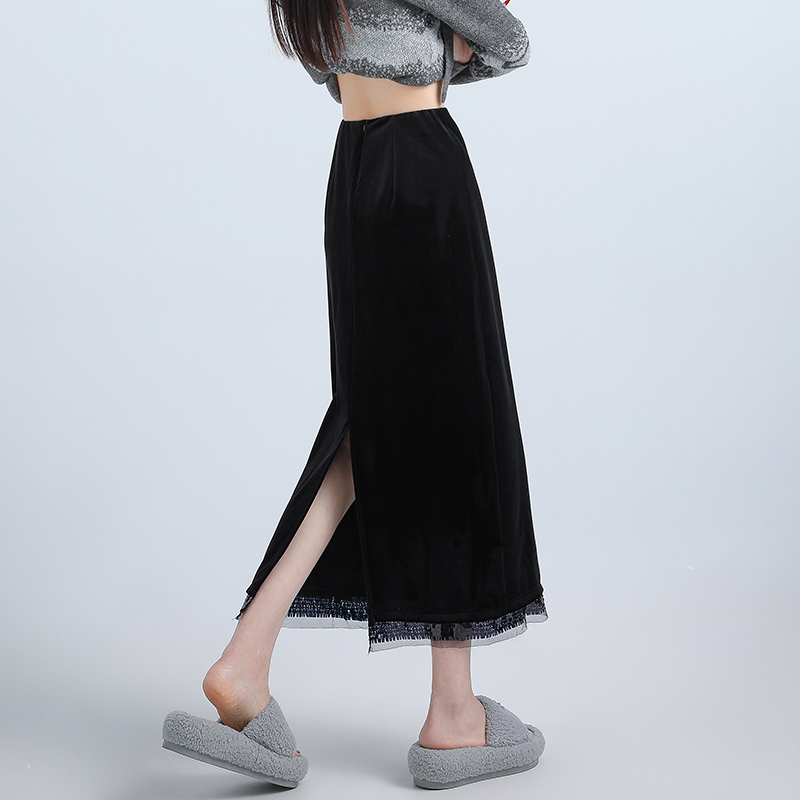 High waist autumn and winter skirt splice long dress