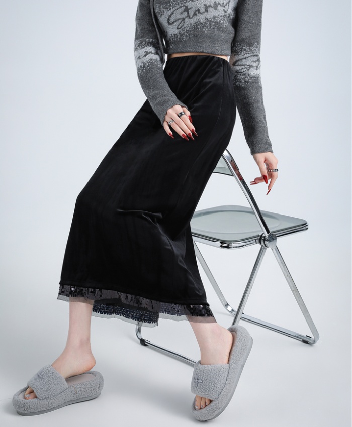 High waist autumn and winter skirt splice long dress