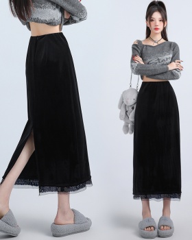 Plus velvet slim skirt package hip long dress for women