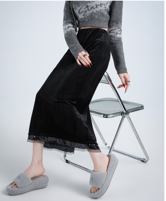 Plus velvet slim skirt package hip long dress for women