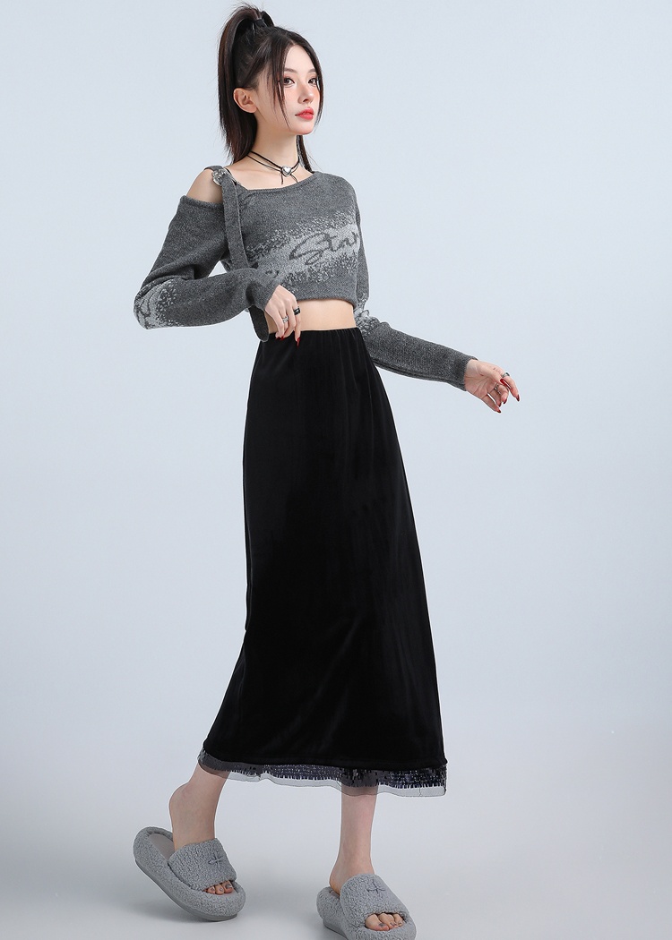 Plus velvet slim skirt package hip long dress for women