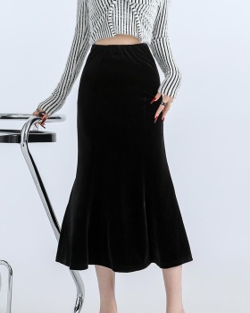 Package hip autumn long dress golden velvet skirt for women