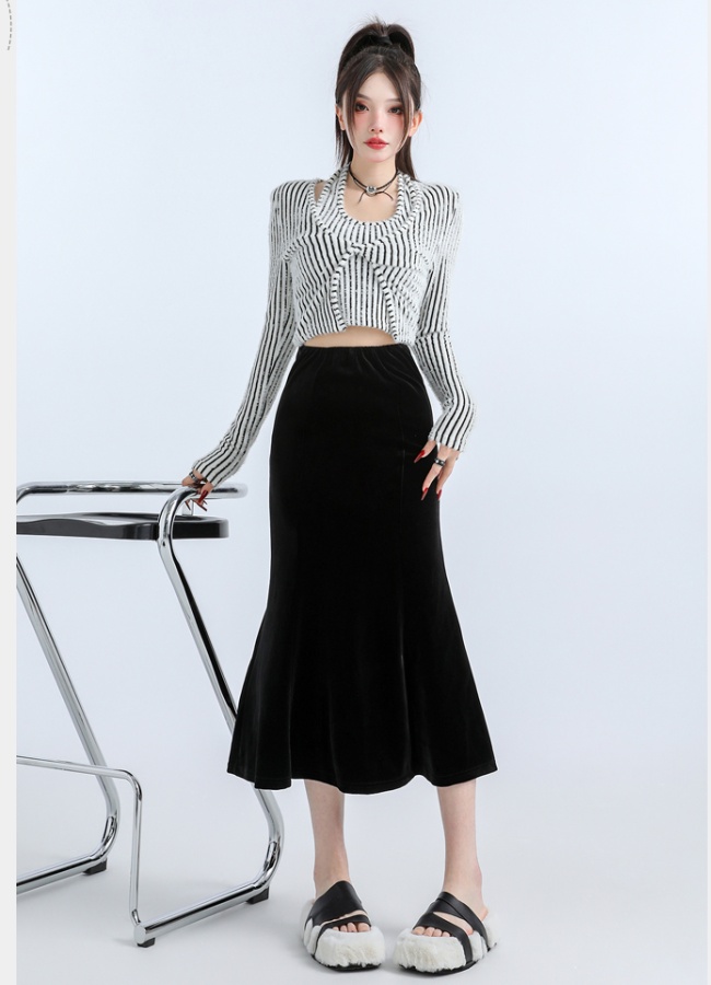 A-line skirt plus velvet long dress for women