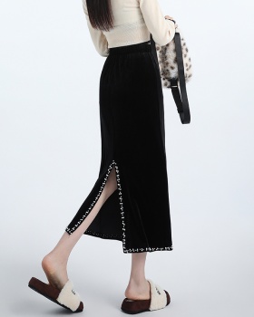 Autumn split long dress drape elastic waist skirt for women