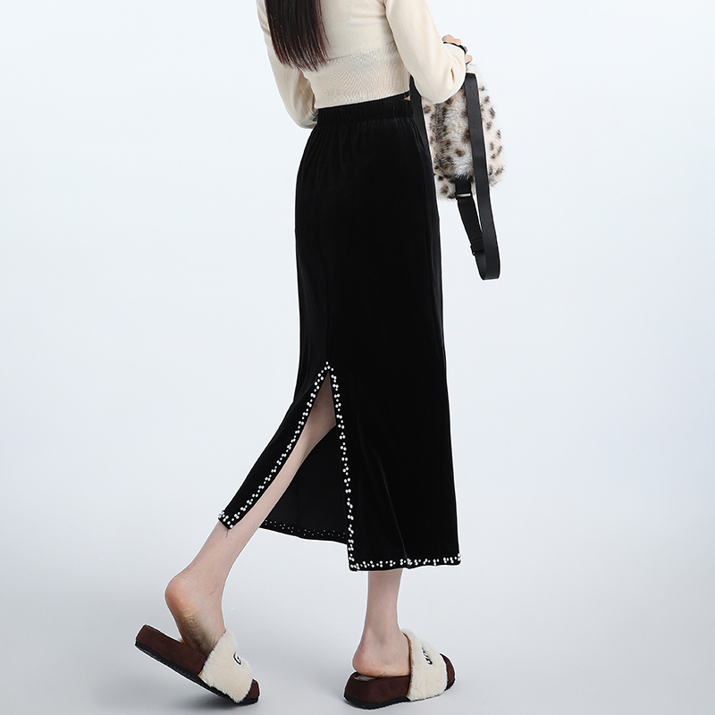 Autumn split long dress drape elastic waist skirt for women