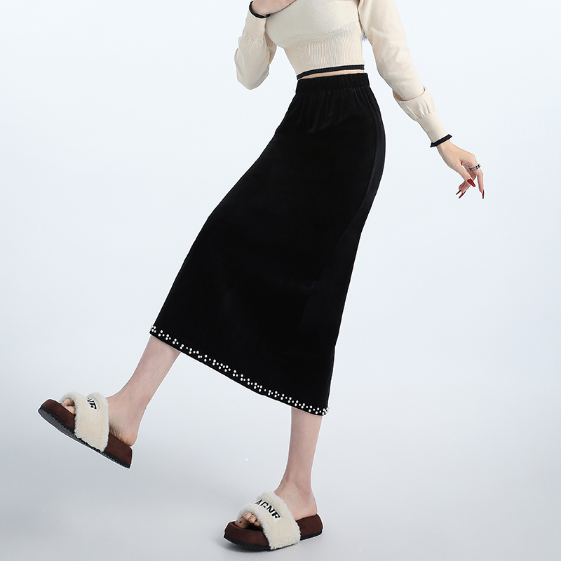 Autumn split long dress drape elastic waist skirt for women