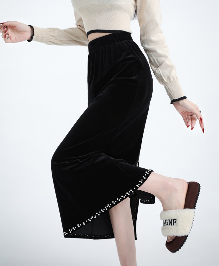 Autumn split long dress drape elastic waist skirt for women