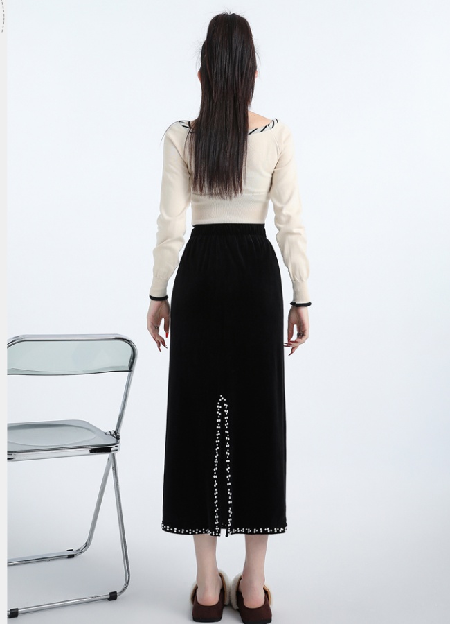 Autumn split long dress drape elastic waist skirt for women