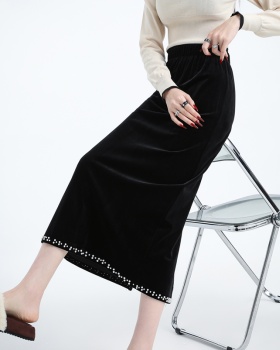 Package hip plus velvet skirt drape long dress for women