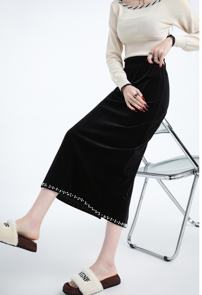 Package hip plus velvet skirt drape long dress for women