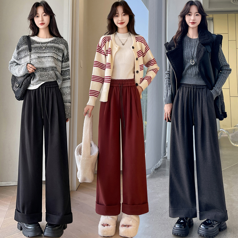 Woolen wide leg pants casual pants for women