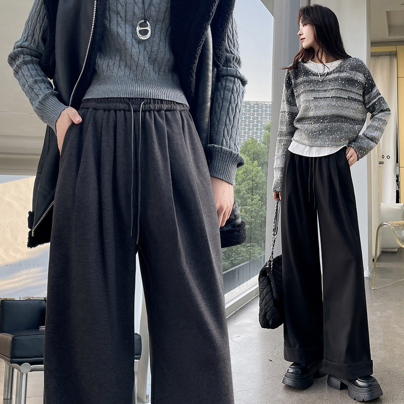 Woolen wide leg pants casual pants for women