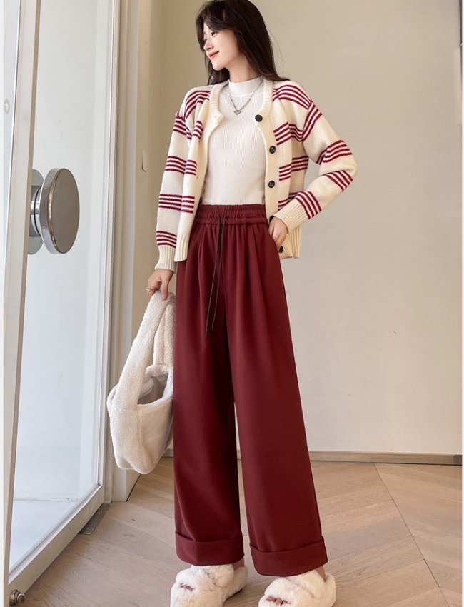 Woolen wide leg pants casual pants for women