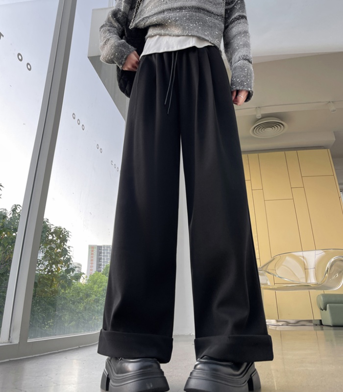 Woolen wide leg pants casual pants for women