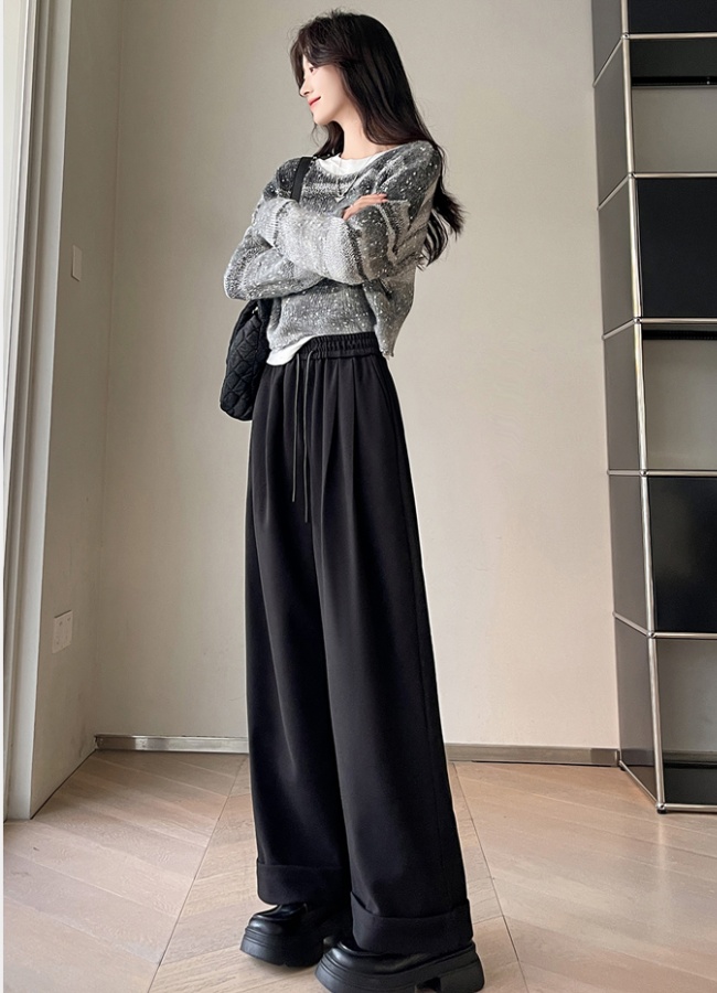 Woolen wide leg pants casual pants for women