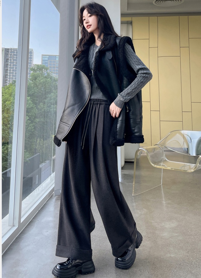 Woolen wide leg pants casual pants for women