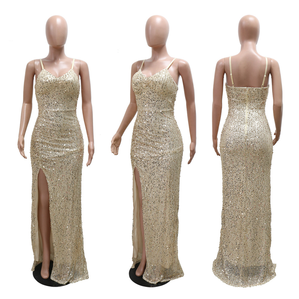 Prom host sling evening dress sexy banquet sequins dress