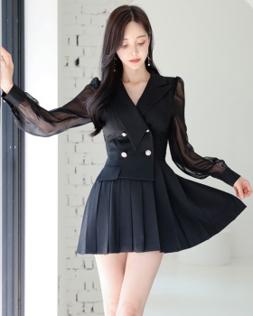 Pinched waist temperament business suit pleated dress