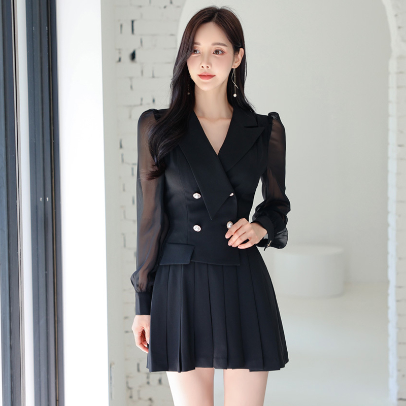 Pinched waist temperament business suit pleated dress