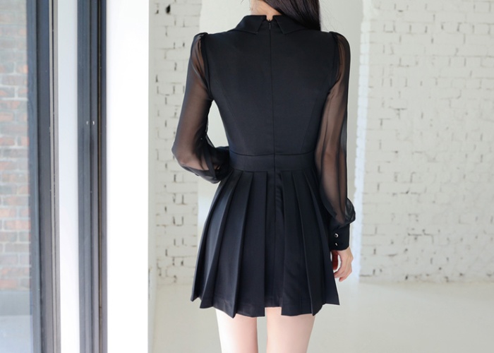 Pinched waist temperament business suit pleated dress