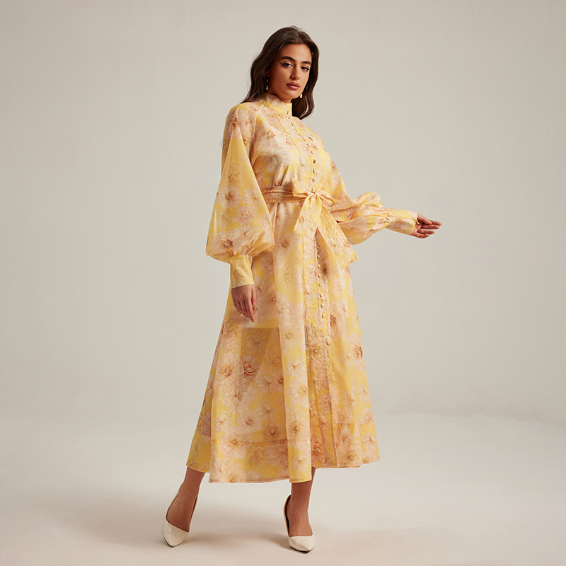 France style floral retro court style long sleeve dress