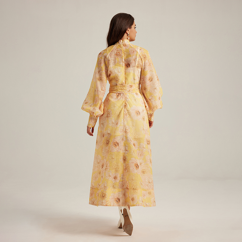 France style floral retro court style long sleeve dress