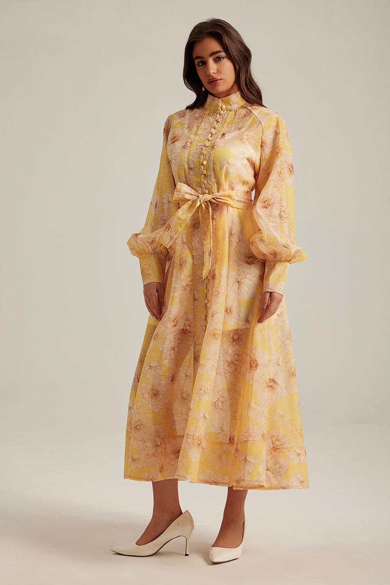 France style floral retro court style long sleeve dress