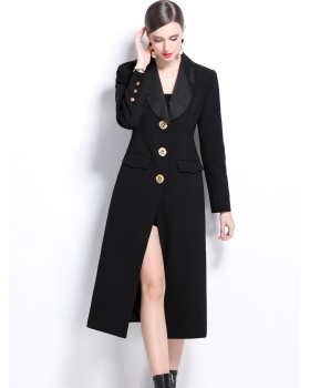 Double-breasted buckle coat long gold dress