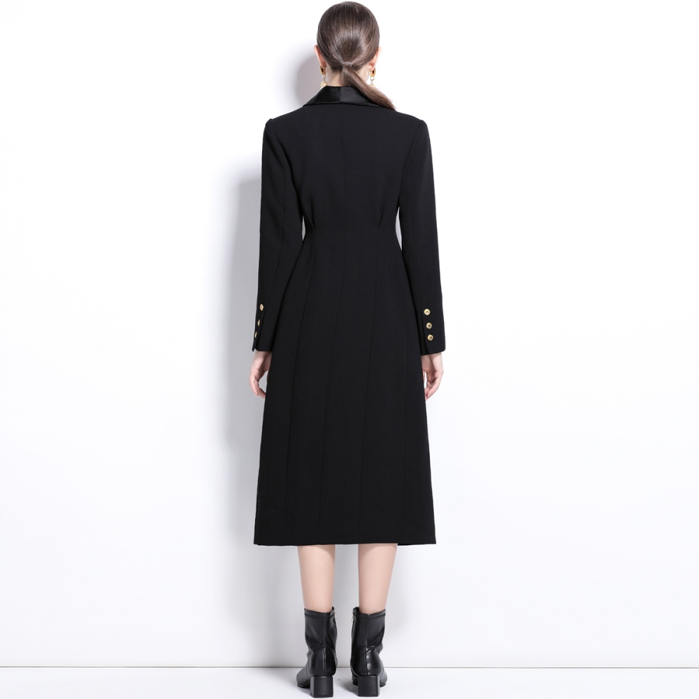 Double-breasted buckle coat long gold dress