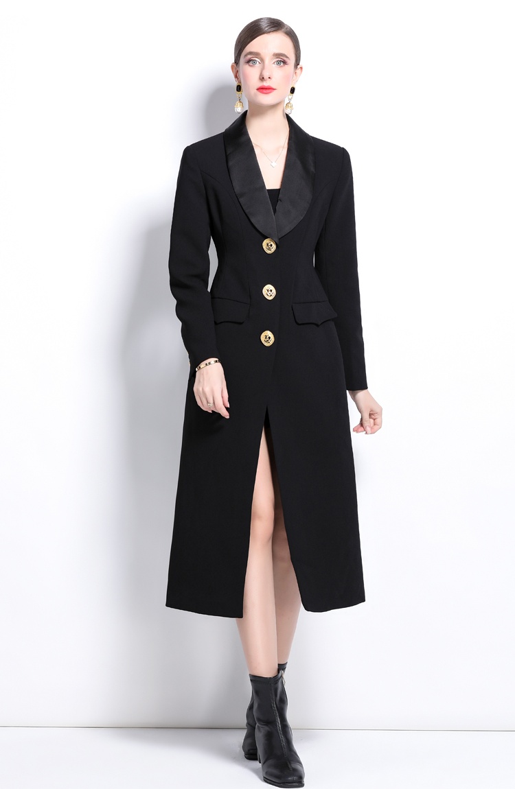 Double-breasted buckle coat long gold dress