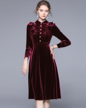 Velvet ladies evening dress slim dress