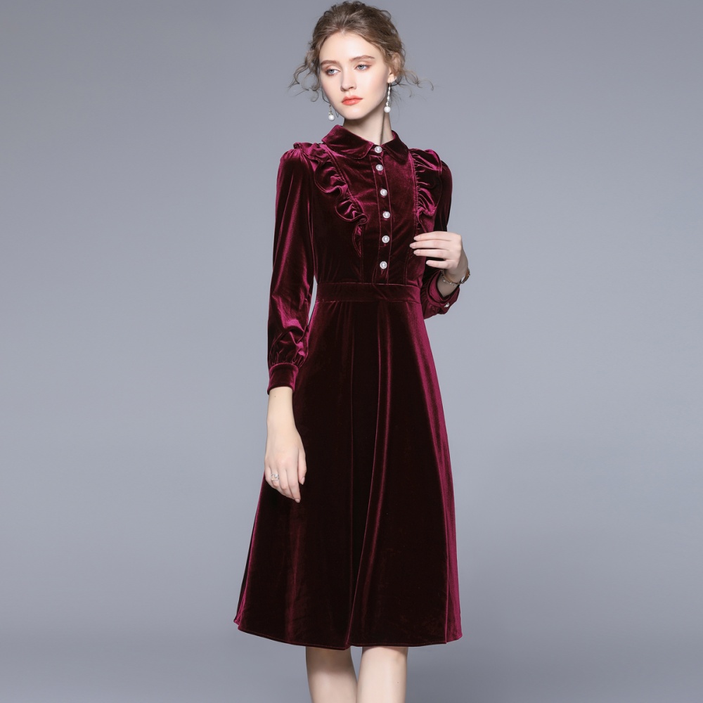 Velvet ladies evening dress slim dress