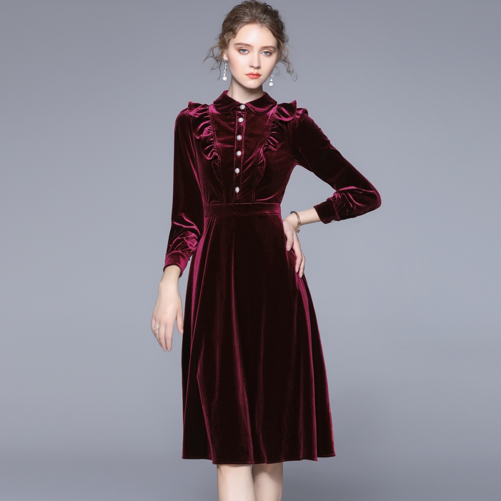 Velvet ladies evening dress slim dress