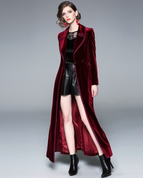 European style coat wine-red long skirt