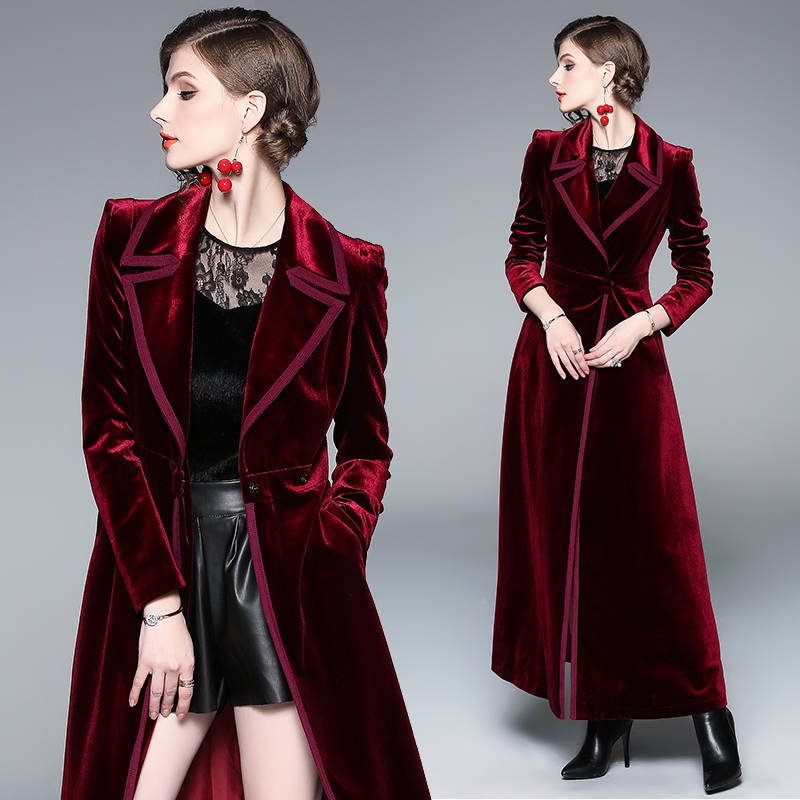 European style coat wine-red long skirt