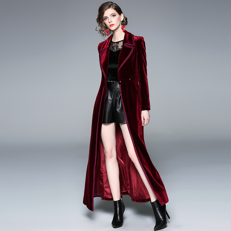 European style coat wine-red long skirt