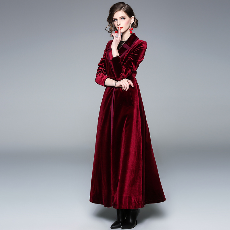 European style coat wine-red long skirt