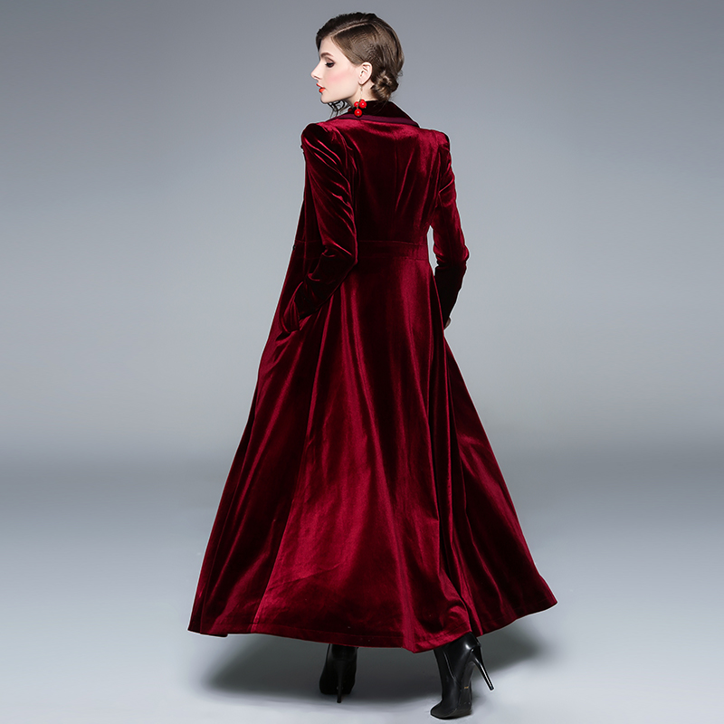 European style coat wine-red long skirt