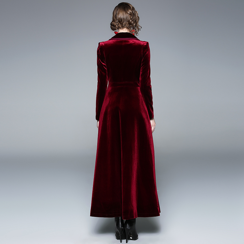 European style coat wine-red long skirt