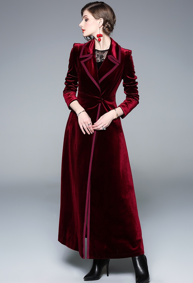 European style coat wine-red long skirt