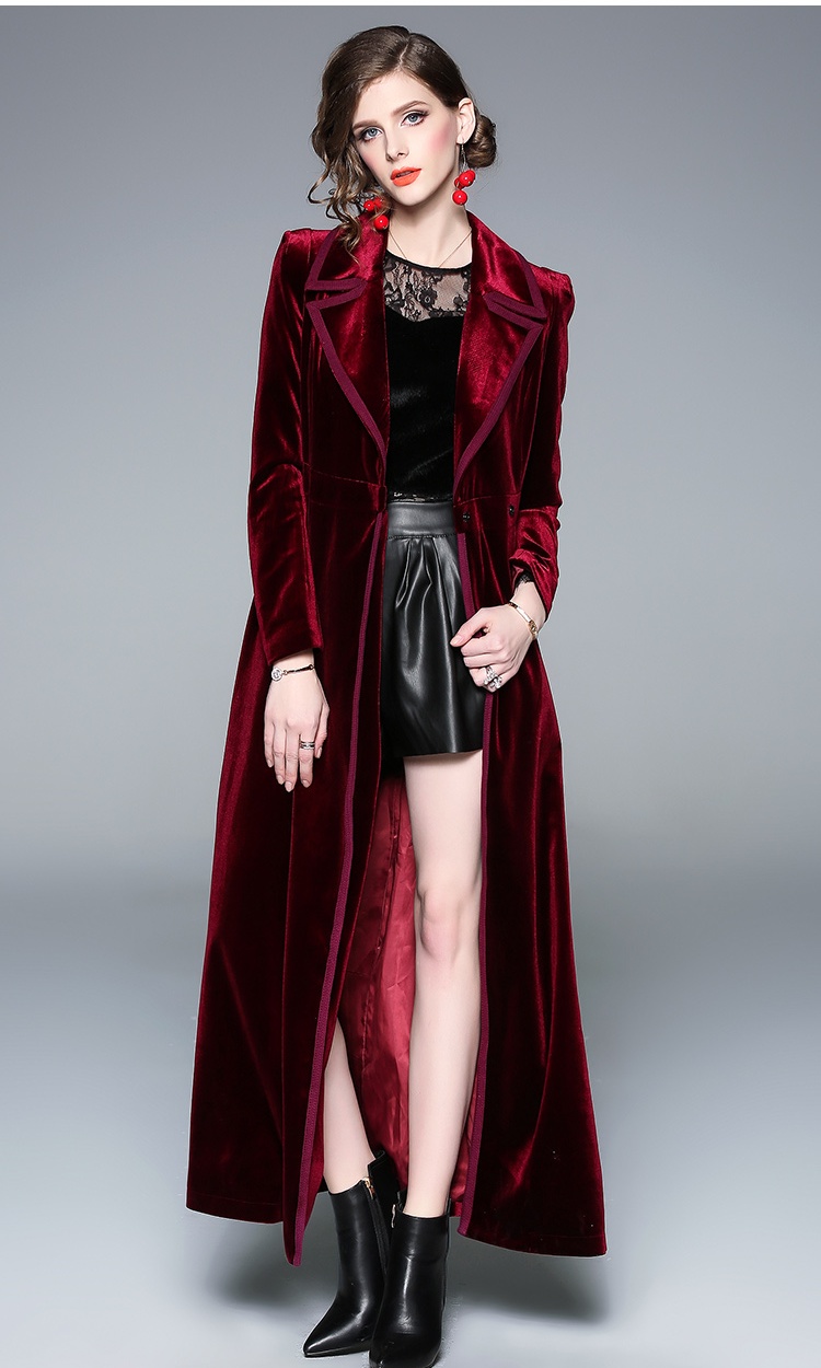 European style coat wine-red long skirt