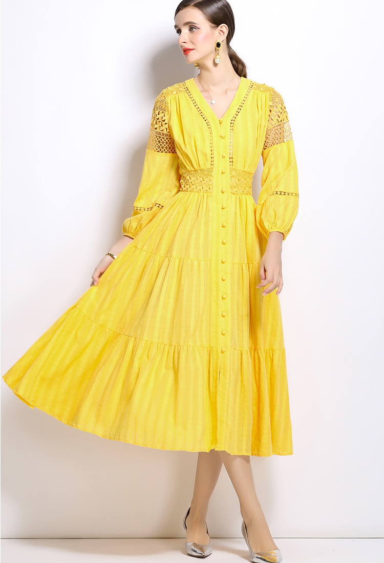 V-neck France style dress big skirt long dress for women