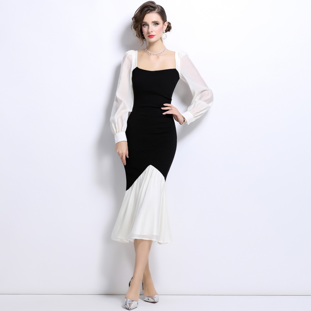 Splice France style dress knitted long dress for women