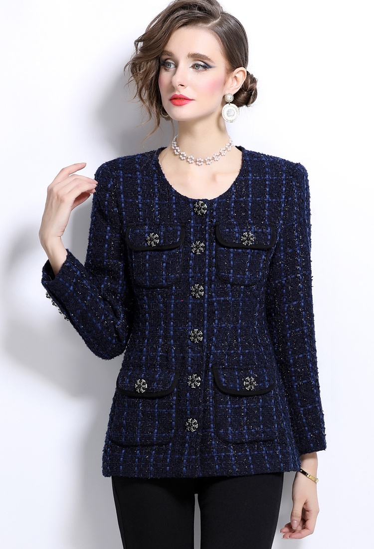 Coarse flower cardigans retro round neck coat