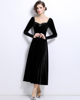 Drape long dress France style diamond dress for women