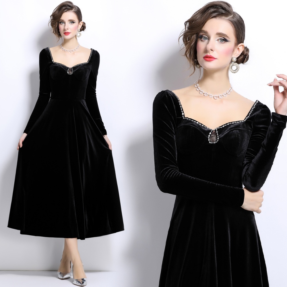 Drape long dress France style diamond dress for women