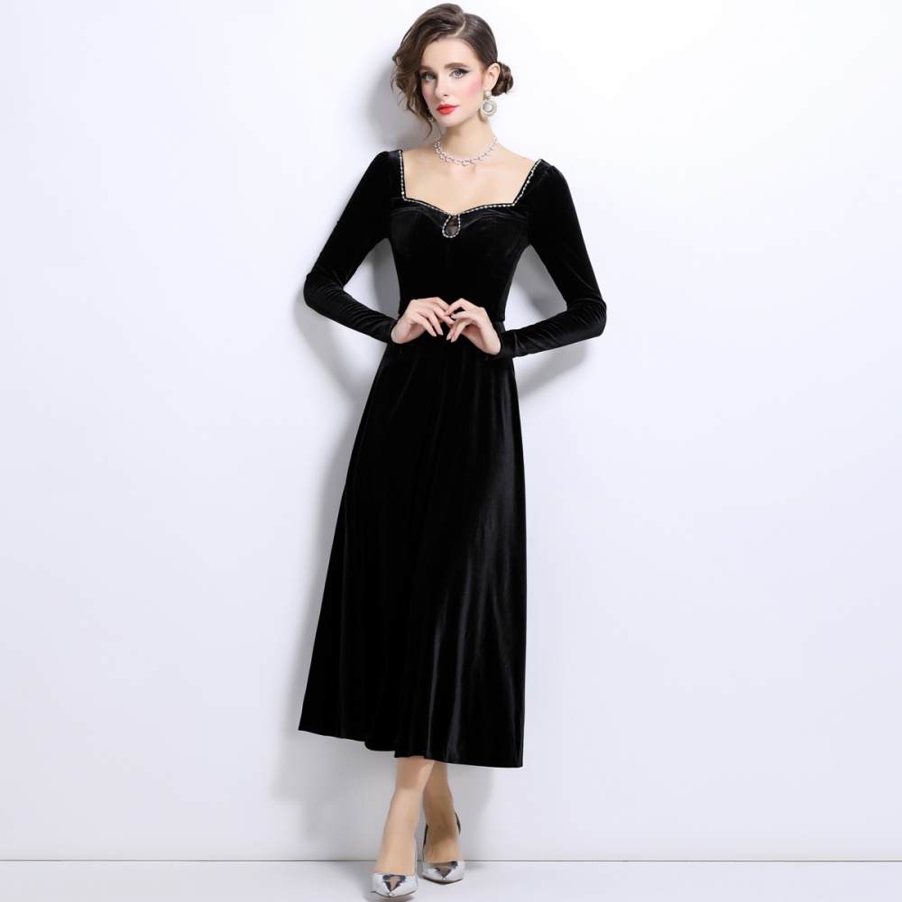 Drape long dress France style diamond dress for women